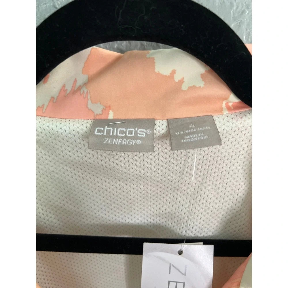 Chicos Zenergy Jacket SZ 4 Anorak Sugared Peach Print‎ UPF 50+ Full Zip NEW